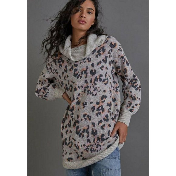 Cowl Neck Animal Leopard Print Sweater Anthropologie - Picture 1 of 8